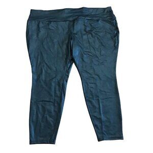 Terra Sky‎ Womens Plus 3x Black Ankle Leggings Faux Leather
